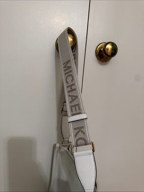 Michael Kors White Crossbody with Branded Strap and Gold Hardware